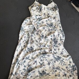 Nordstrom Cream and Gray Floral Maxi Dress